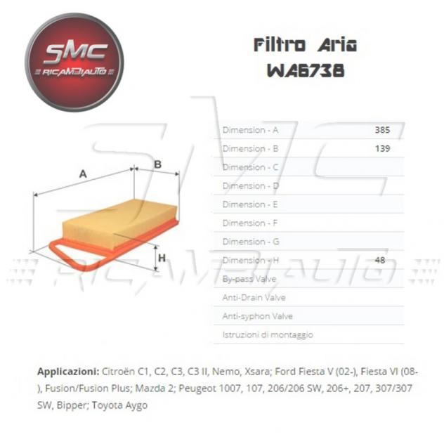 Filtro Aria Wix Wa6738 Citroen, Ford, Peugeot