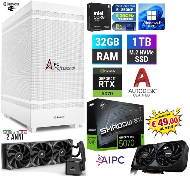 OFFERTA PC PRO INTEL 250KF 32GB RAM SSD NVIDIA 5070 WIN11 PRO - DA € 49 MESE