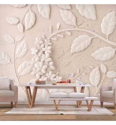 Fotomurale Adesivo Con Foglie Eleganti Beige Arredalacasa