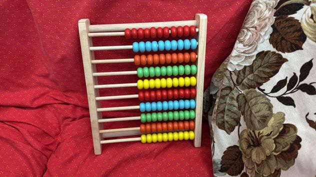 Pallottoliere in legno con perline colorate-Gioco educativo solido come nuovo - Foto 5