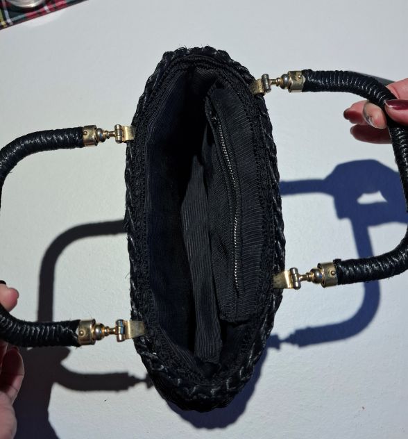 borsetta in raffia nera h 16 l 26 cm con tasca interna e doppio manico - Foto 4