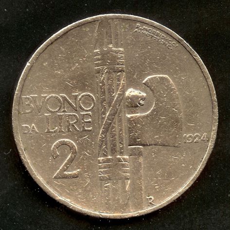 ITALIA 1924 Moneta Buono 2 Lire - Foto 2