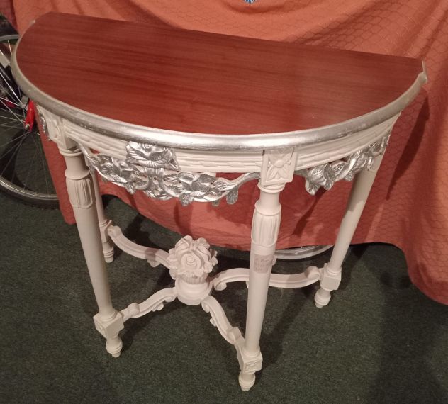 CONSOLLE DI ANTIQUARIATO VINTAGE SHABBY CHIC LACCATA e ARGENTATA - Foto 8