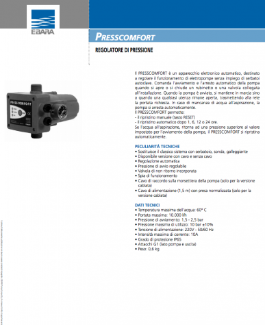 REGOLATORE ELETTRONICO PER ELETTROPOMPE EBARA PRESSCOMFORT V240 Hz50 - Foto 5