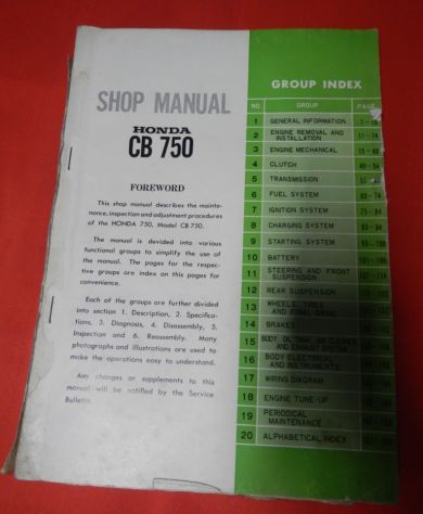 Manuale d'officina Shop Manual originale Honda CB750 1969