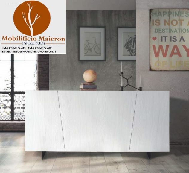 Mobli Moderni In Legno Credenza 4 Ante Abete Bianco Spazzolato cod 208M