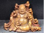 Antica statua cinese Shoushan scolpita in pietra del Buddha Maitreya