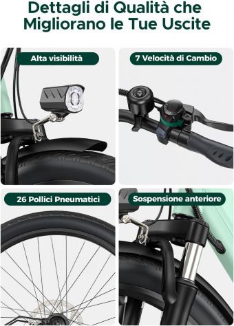 Bicicletta Elettrica HillMiles 250W MileCity1 LATTE E MENTA - Foto 5