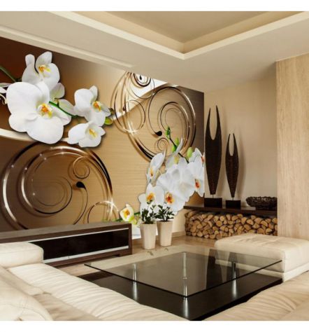 Fotomurale Adesivo Fiori Eleganti Su Sfondo Marrone Chiaro ARREDALACASA
