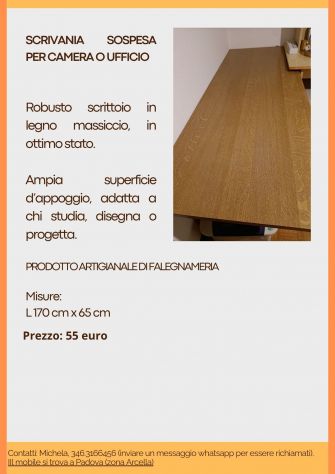 Scrittoio/ scrivania sospesa in legno - Foto 2