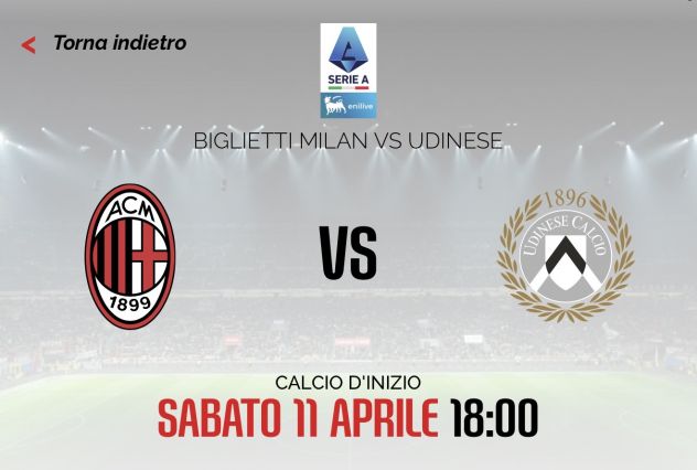 Milan Udinese 1 Biglietto Primo Arancio Laterale VENDUTO