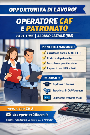 Struttura sindacale di Albano Laziale ricerca un/una Operatore CAF e Patronato