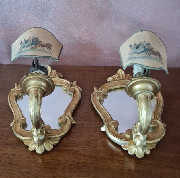 Coppia di  piccole appliques  d'antan ,cornice sagomata realizzata in legno - Foto 5