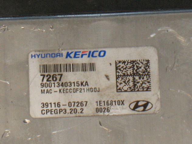 3911607267 ECU CENTRALINA HYUNDAI I10 CPEG3.20.2 39116-07267 9001340315K - Foto 2