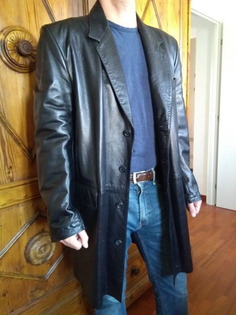 Cappotto pelle nera Alta moda Firenze