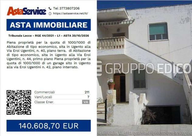 Tribunale Lecce - RGE 44/2021 - L1 - Tribunale Lecce - RGE 44/2021 - L1 - ASTA 20/10/2026