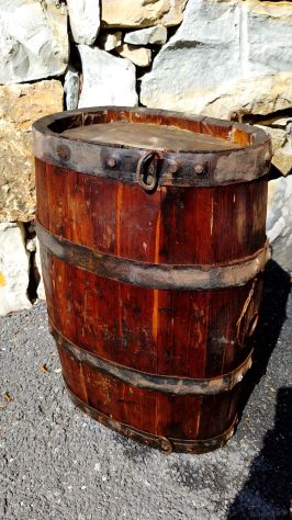 Antico Barile Ovale da Basto in Legno e Ferro Battuto – Antiquariato Rurale - Foto 4