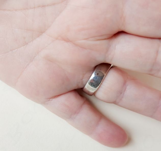 Anello fascione in argento 925 con cabochon tondo in agata azzurra - Foto 6