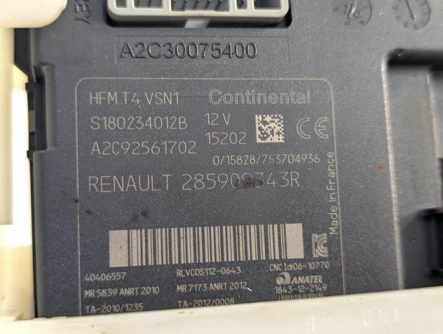 285909343R KIT CENTRALINA LETTORE CHIAVE RENAULT CAPTUR 1.5 D 66KW 5M 5P (2014) RICAMBIO USATO - Foto 4