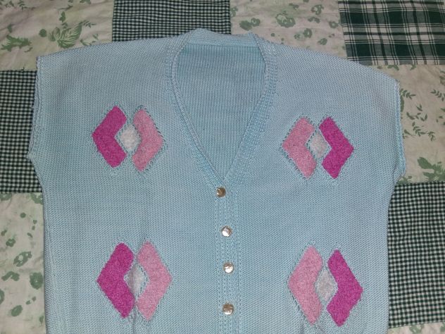 Gilet - Golfino - Cardigan - Pulllover Vintage fatto a mano ai ferri 100% cotone - Foto 3