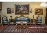 Salotto dorato stile Barocco in tessuto aubusson ottanio