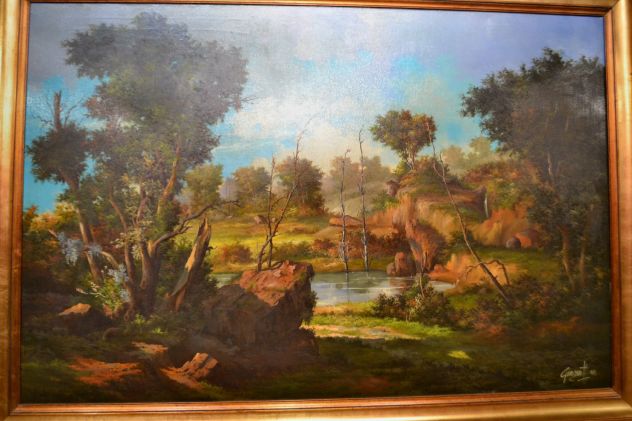 Dipinto olio su tela anni 70 raffigurante paesaggio boschivo - Foto 4