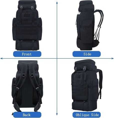 Zaino tattico 80L molle impermeabile trekking campeggio viaggi nero - Foto 4