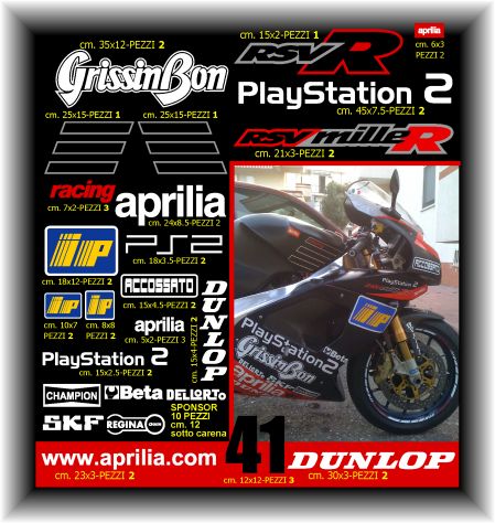 adesivi APRILIA - RSVmilleR Playstation 2 team 2002 - PS2 GRISSIN BON