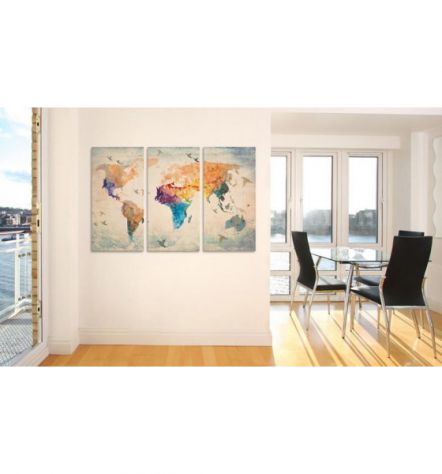 Quadro Di Sughero Mappamondo A Colori In 3 Parti Arredalacasa - Foto 2