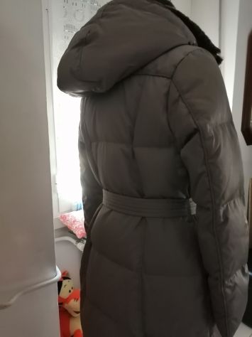 Piumino d'oca lungo marrone/grigio con cappuccio - Foto 2