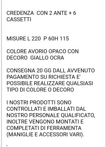 Credenza madia dipinta a mano avorio e oro ante cassetti legno con spedizione - Foto 2