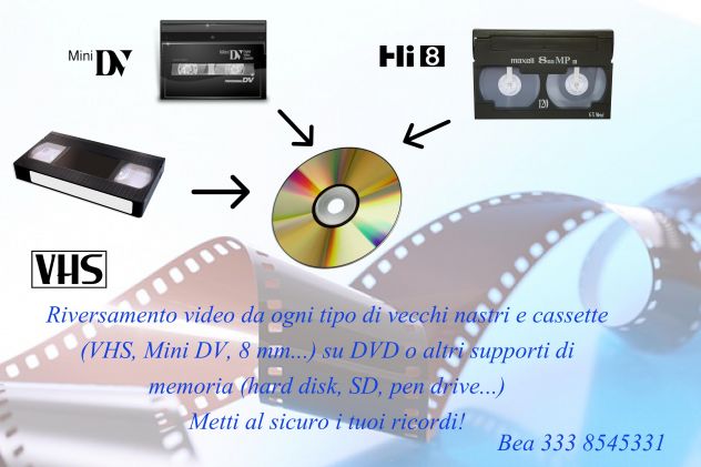 Riversamento video VHS, 8mm, miniDv, bobine Super 8