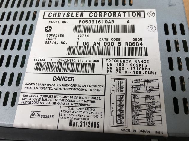 Autoradio / Radio CD P05091610AB JEEP Cherokee 2.5 CRD anno 2002 - Foto 4