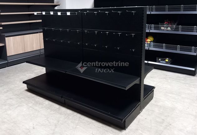 GONDOLA IN FERRO NERO FORATA DA 203 CON PIANO BASE 50 E PIANI DA 40 - Foto 5