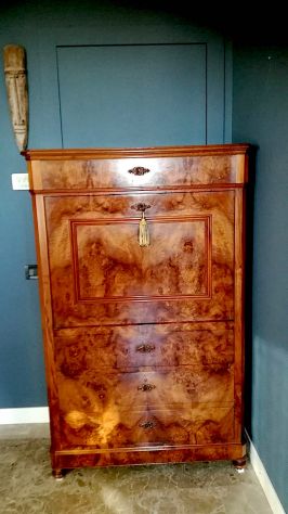 SECRETAIRE RIBALTA RADICA NOCE ORIGINALE EPOCA VENEZIA 1870 PERFETTO RESTAURATO - Foto 3