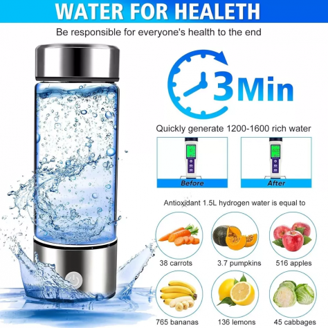 Borraccia 420ml acciaio vetro Generatore acqua idrogeno SPE PEM 1500ppb - Foto 6