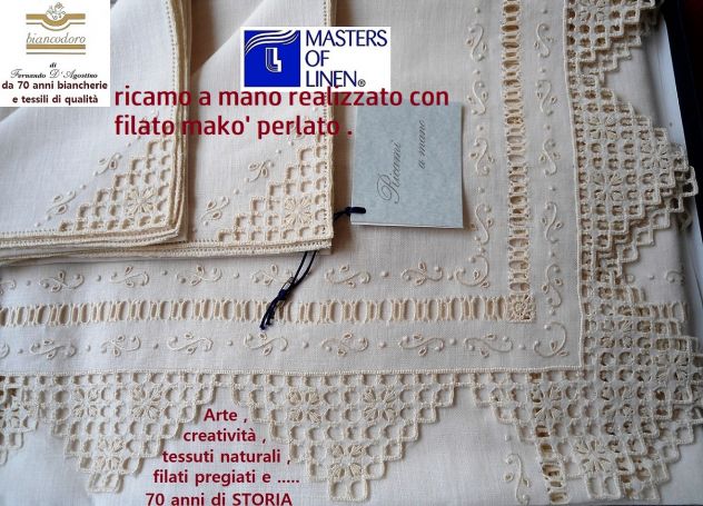 Tovaglie lino ricamo a mano con tovaglioli - Foto 9