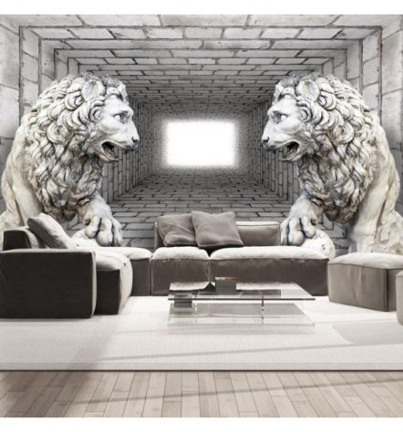 Fotomurale Adesivo In 3D Con I Leoni pietrificati Arredalacasa