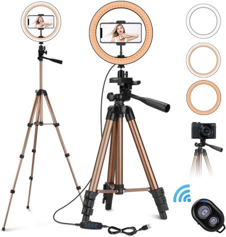 Agptek Webcam 1080P con Luce ad Anello 3 Colori, microfono, treppiede regolabile - Foto 7