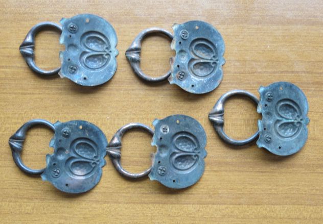 5 ANTICHE MANIGLIE CON ANELLO (LIBERTY) IN BRONZO PER MOBILI - - Foto 5
