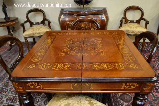 Tavolo da pranzo-riunioni intarsiato stile inglese allungabile fino a 232 cm. - Foto 4
