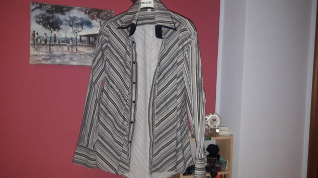 Camicia base grigia a coste bianche blu e nere Tg M - NUOVA