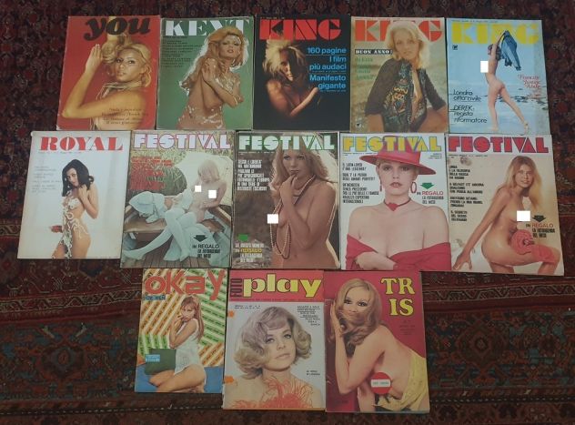 Lotto 13 riviste erotiche vintage anni '60 '70 King Kent Tris Festival Royal ecc