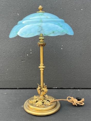 Lampada da Tavolo Con Vetro Blu Marmorizzato