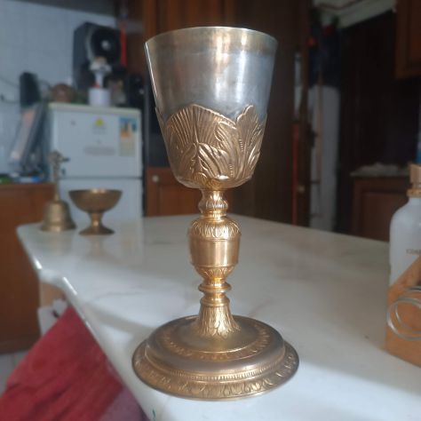 Sveglia in ram campana tibetana in lega calice liturgico gotico XIX secolo - Foto 4