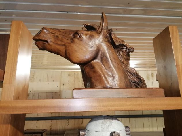 Scultura in legno testa di cavallo - su unico pezzo - Foto 3