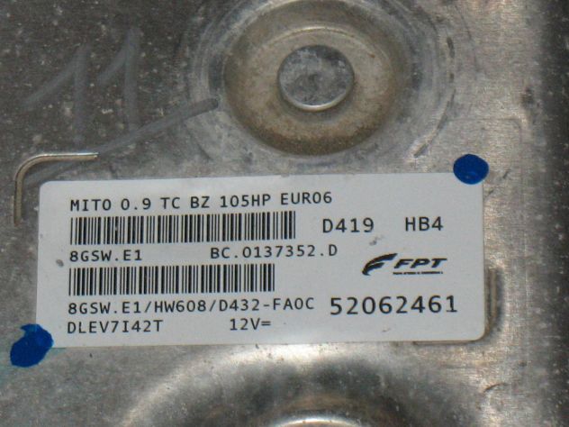 52062461 8GSW.E1 ECU CENTRALINA ALFA MITO 0.9 105HP 52062461 8GSW.E1 HW608 - Foto 2
