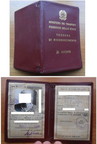 TESSERA DI RICONOSCIMENTO FERROVIE DELLO STATO - VENEZIA 1964 -