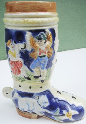 Vaso Stivale-Ceramica a rilievo, smaltata e dipinta a mano-cm. 21h-ca.1970- - Foto 3