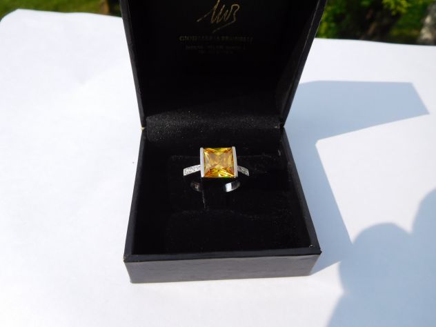 Anello con quarzo citrino/zirconi.Montatura argento 925. Nuovo! - Foto 3